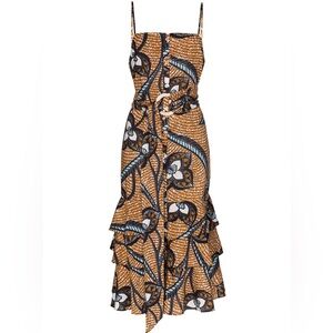 Sigous Women's Printed Midi Dress - Orange and Blue
